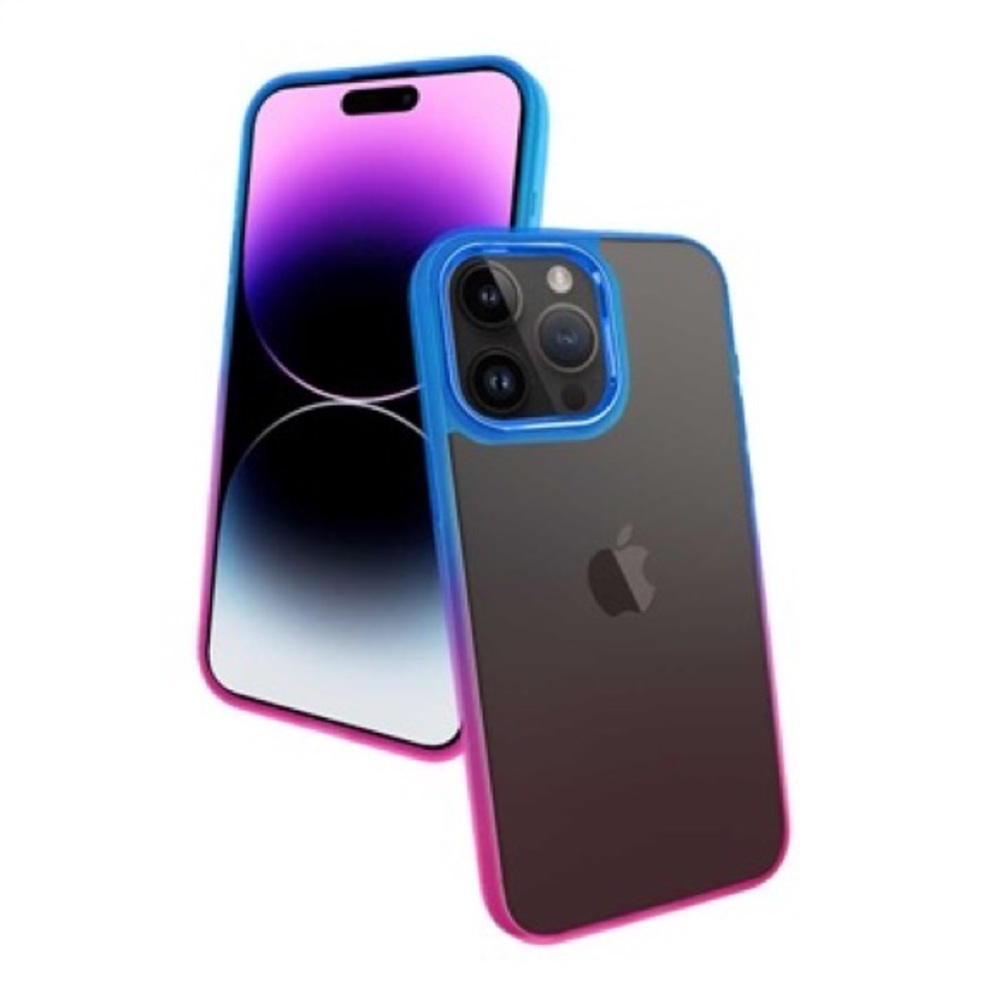 iPhone 14 Pro Max GRADIENT CASE WITH CHROME BUTTON & CAMERA BLUE TO PINK - Picture 1 of 1